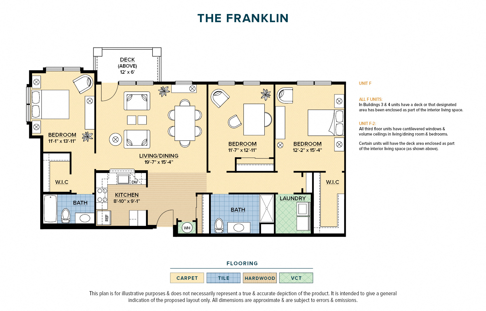 Floor plan for 3 beds, 2 baths, 1583 sqft